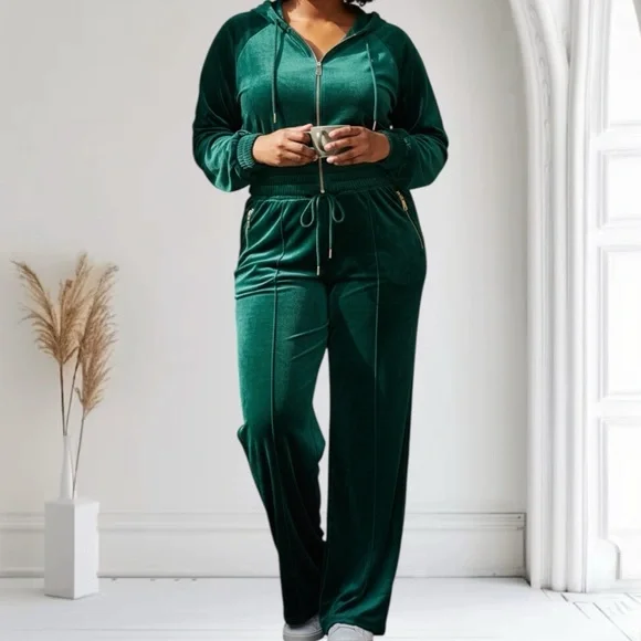 Emerald Green Velour Tracksuit - Picture 1 of 5
